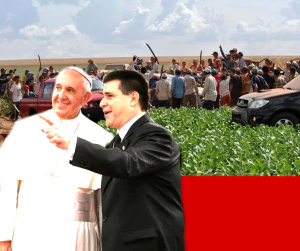 Horacio Cártes y el Papa Francisco. A sus espaldas los conflictos sociales